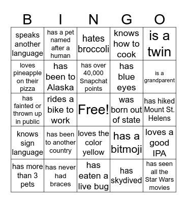 Find someone that... Bingo Card