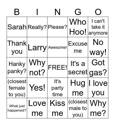 Sarah's Birthday Bingo Card