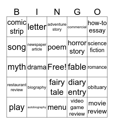 Writer's Workshop Choices Bingo Card