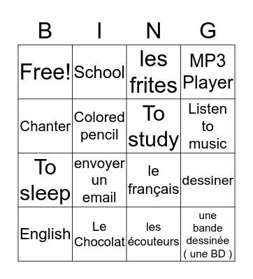 English to French Bingo Card