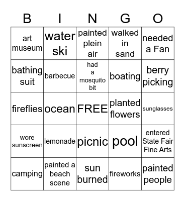 Painter's Bingo Card