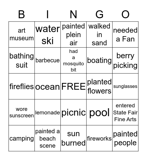 Painter's Bingo Card