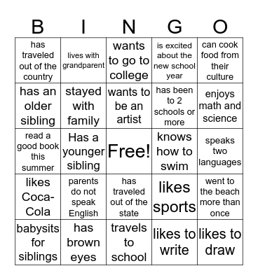Getting to Know You- Find Someone who... Bingo Card