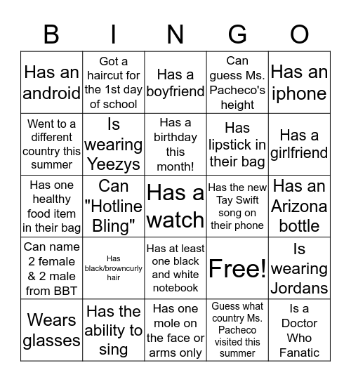 Ice-Ice Breaker! Bingo Card