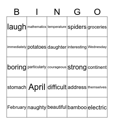 Trivia Words Bingo Card