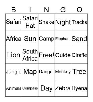 SAFARI Bingo Card