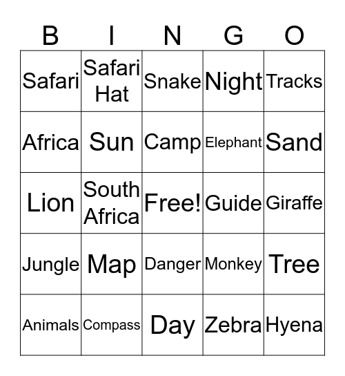 SAFARI Bingo Card