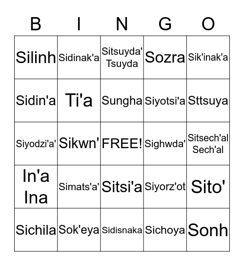 Dinak'i Sutałya (Relative) #1 Bingo Card