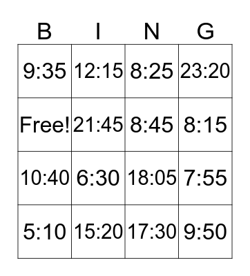 What is the time? Bingo Card