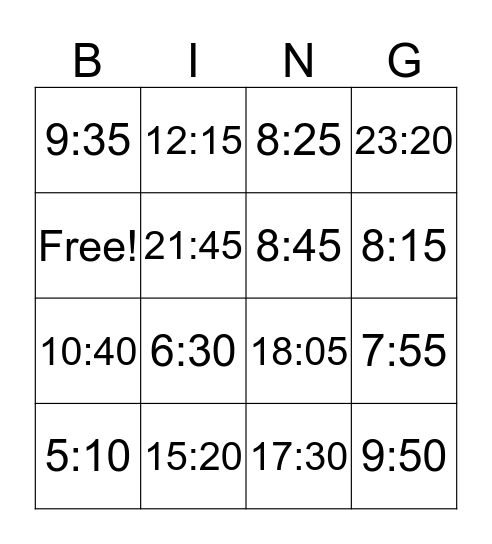 What is the time? Bingo Card