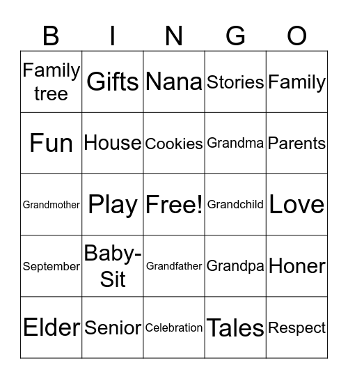 Happy Grandparent's Day Bingo Card