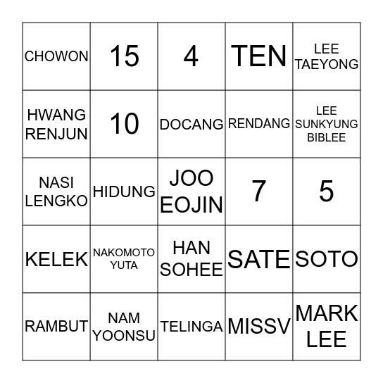 BINGO ALYA RIJA NADIFA Bingo Card