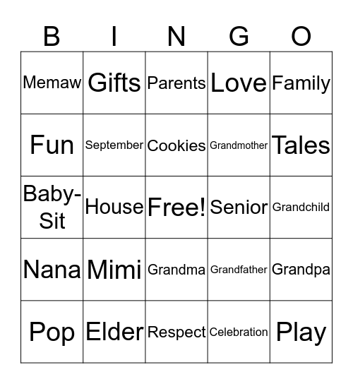 Happy Grandparent's Day Bingo Card