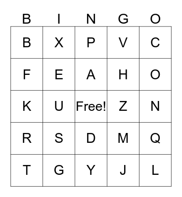 Alphabet Bingo Card