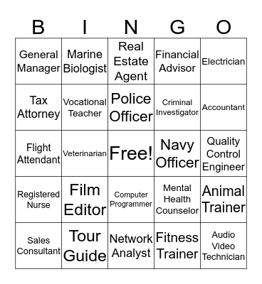 Career Cluster BINGO Card