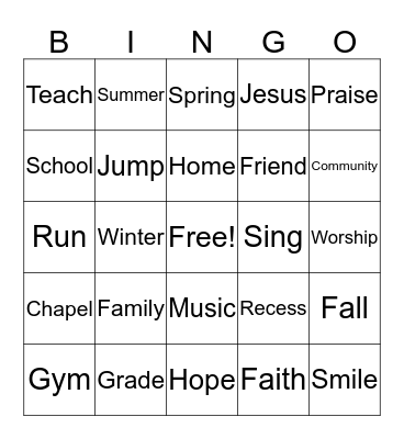 Covenant Care Bingo!  Bingo Card
