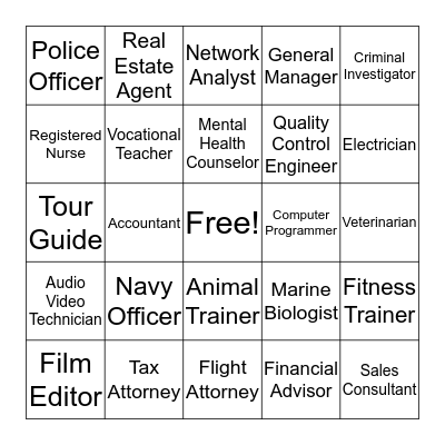 Career Cluster BINGO Card