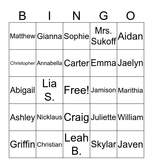 MRS SUKOFF'S CLASS Bingo Card
