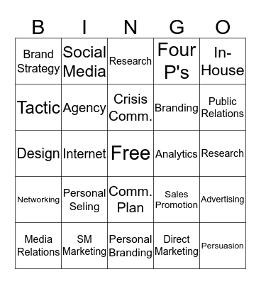 Senior Seminar -  Bingo Card