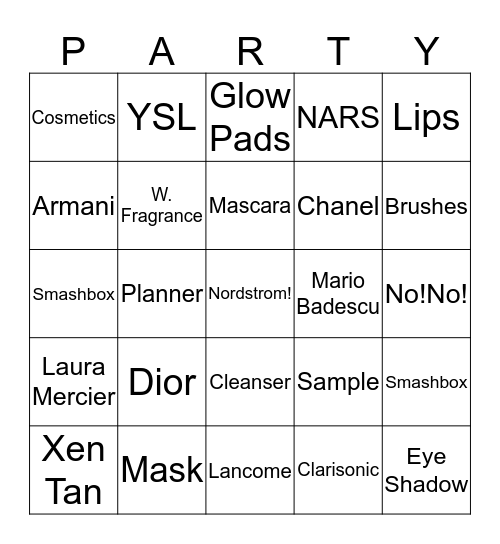 Pretty Party Bingo Card