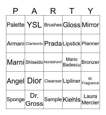 Pretty Party Bingo Card