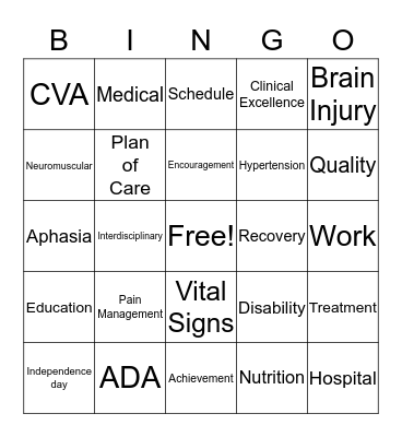 REHAB Bingo Card