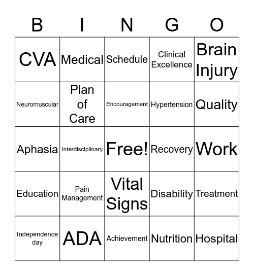 REHAB Bingo Card