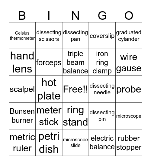 Lab Equiptment Bingo Card