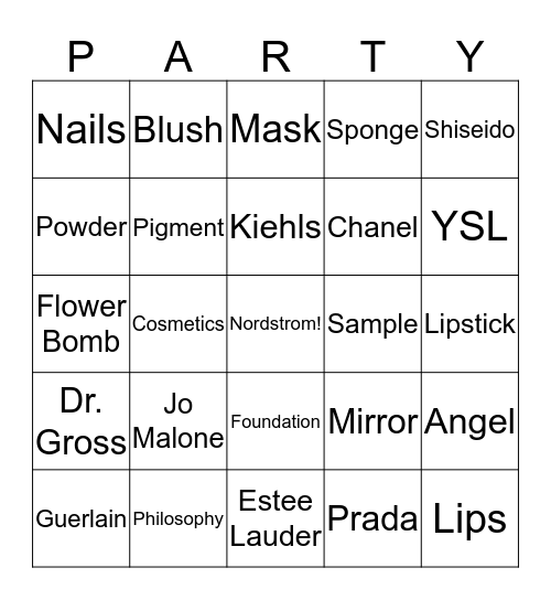 Pretty Party Bingo Card