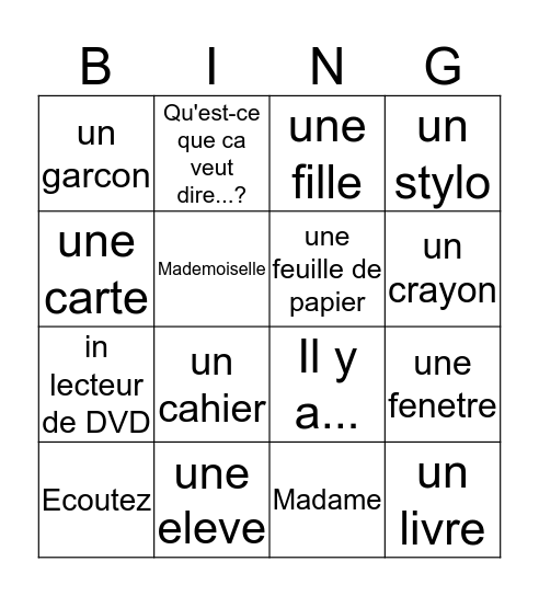 Fr. 1, Ch. 1, Voc. 2 Bingo Card