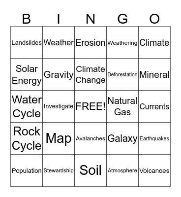 Earth Science Bingo!  Bingo Card