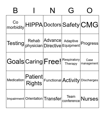 REHAB Bingo Card