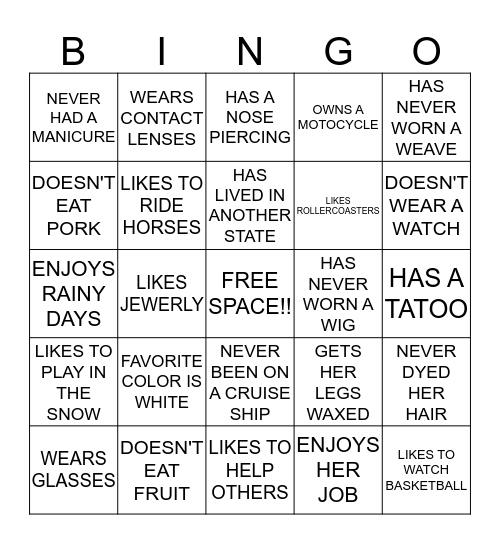 YOUnique Bingo Card