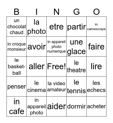 French II - Chapter 1, Vocabulary 2 and verbs Bingo Card