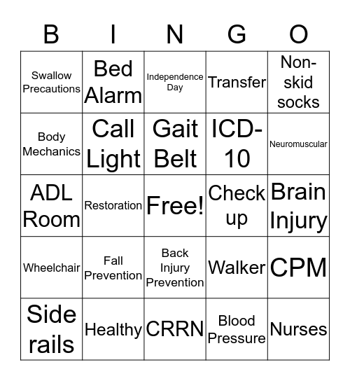 REHAB Bingo Card