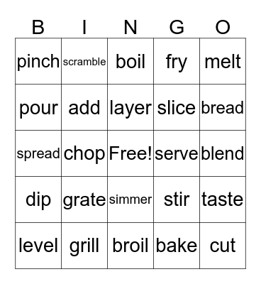 Cooking Bingo  Bingo Card