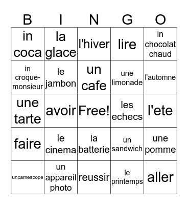 Fr. 2, Ch. 1, Voc. 2 & verbs Bingo Card