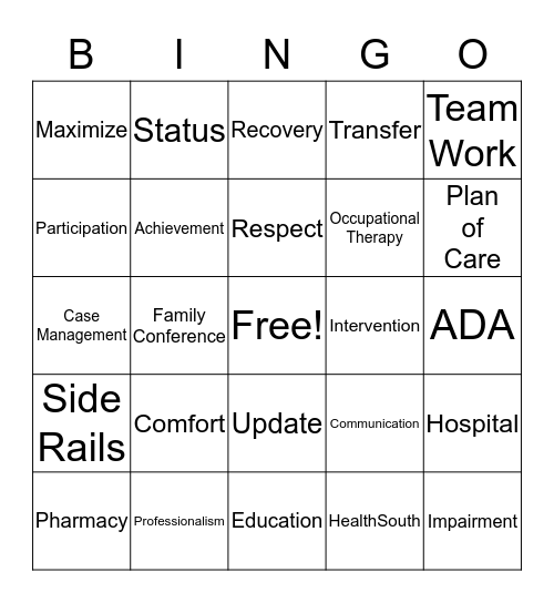 REHAB Bingo Card