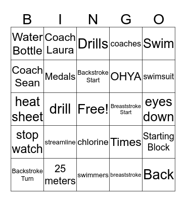 USA Swimming Bingo Card