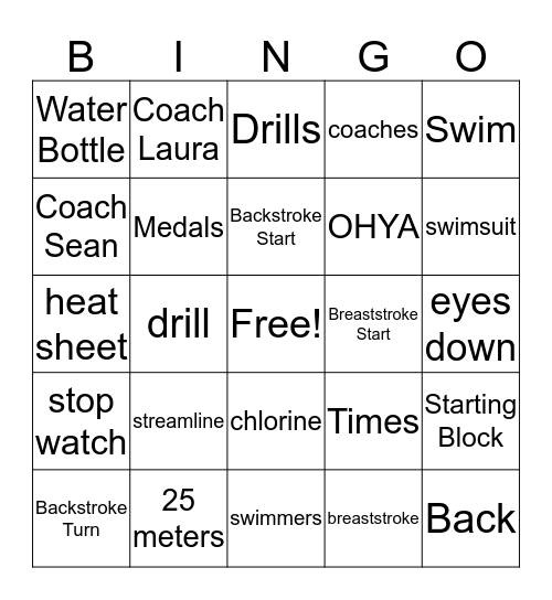 USA Swimming Bingo Card