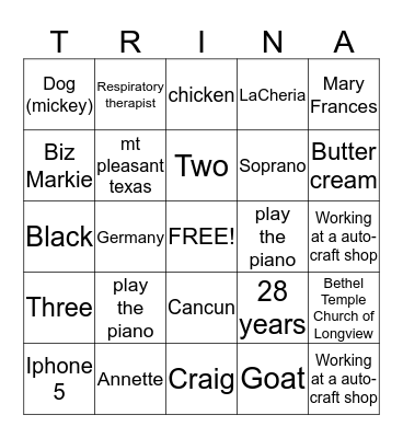 HAPPY BIRTHDAY!!!  Bingo Card