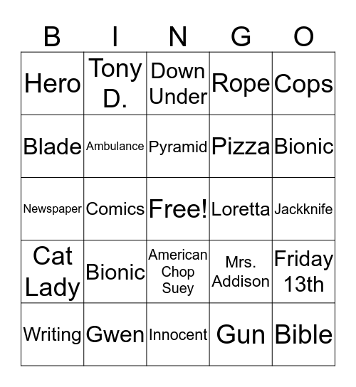 Freak the Mighty Bingo Card