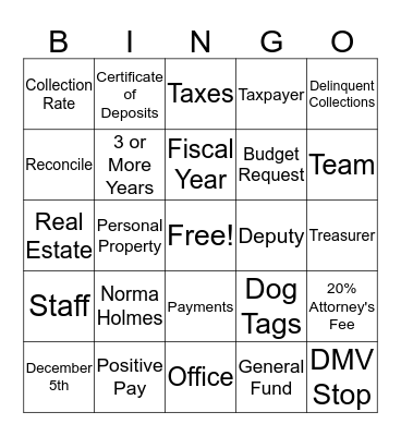 New Kent Treasurer's Office  Bingo Card