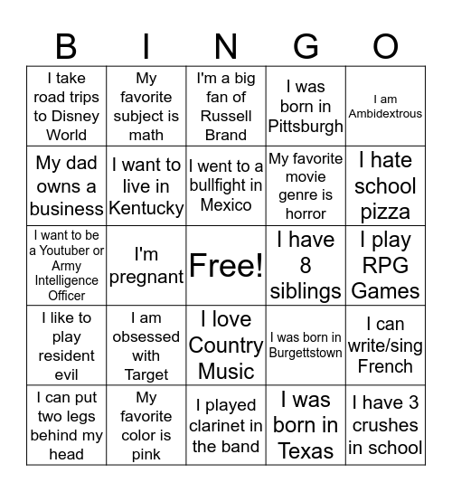 158 Bingo Card