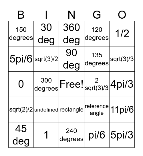 Unit 1 Review Bingo Card