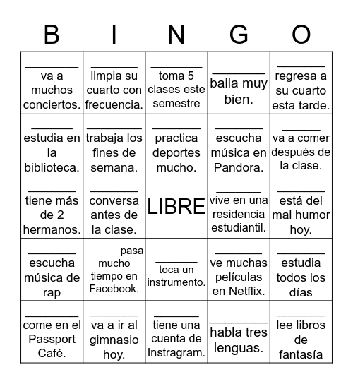 Untitled Bingo Card