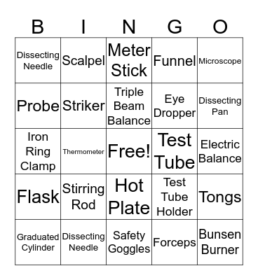 Lab Equipment Bingo Card