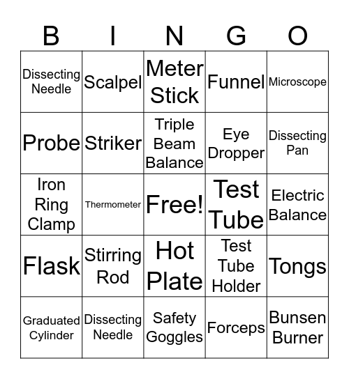 Lab Equipment Bingo Card