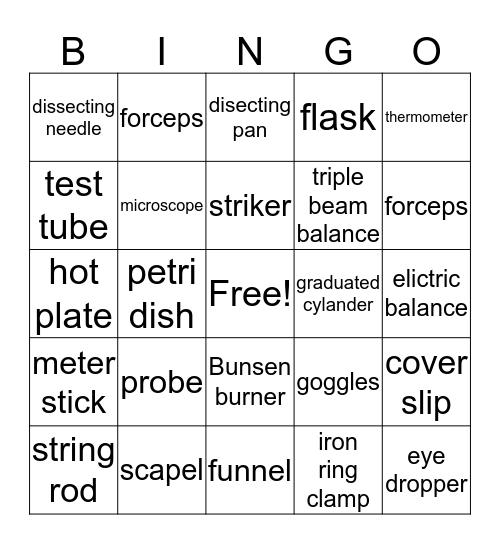 lab equipment  Bingo Card