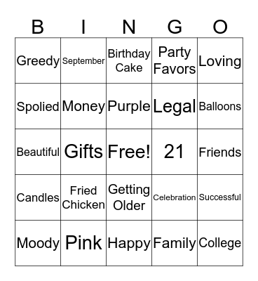 Jhane 21st Birthday Bingo!! Bingo Card